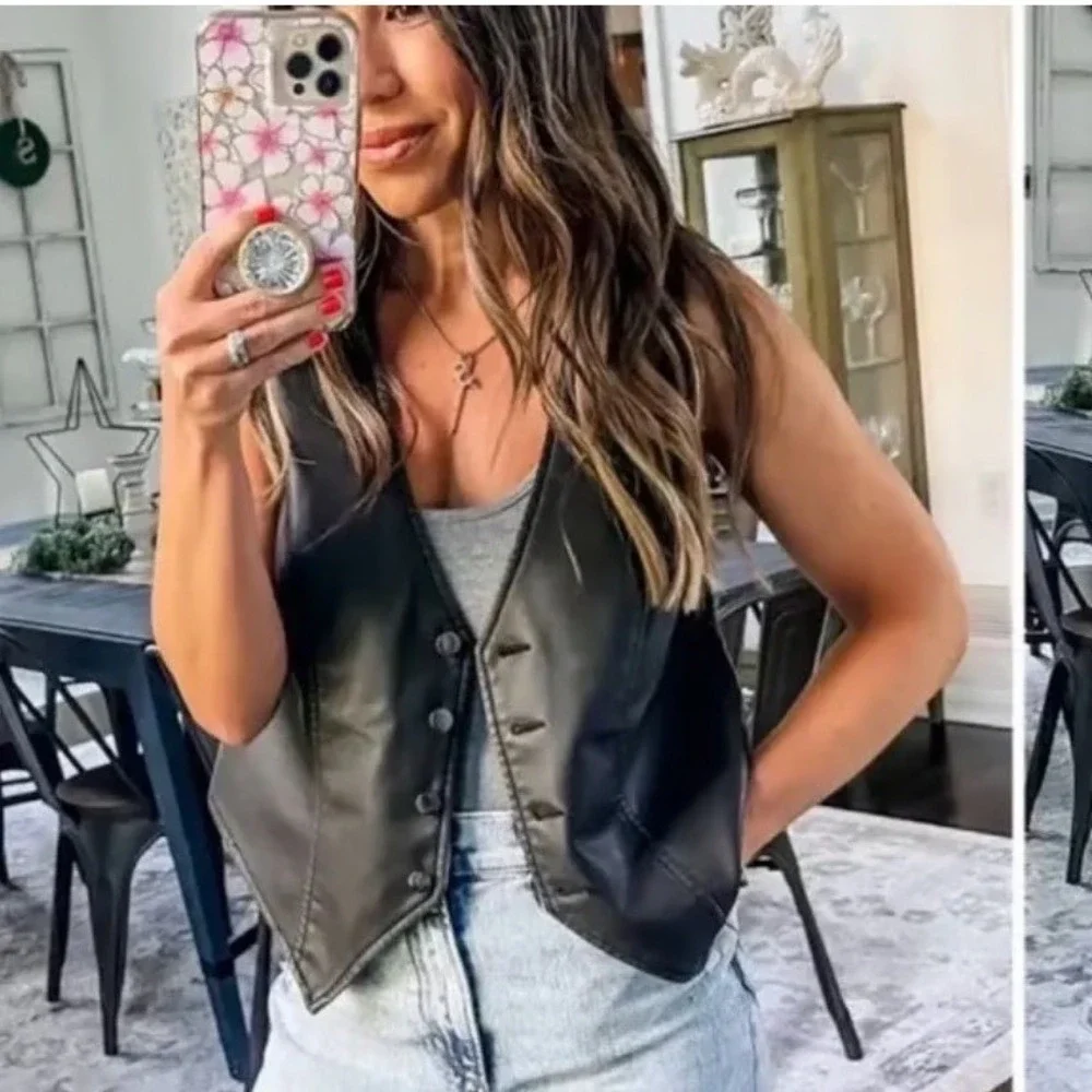 Wild Fable Black Faux Leather Vest NWT - XS